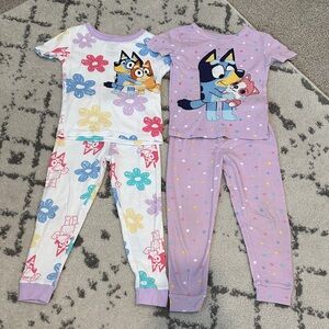 Girls Bluey Cartoon Pajama Set Bundle in Purple and White
